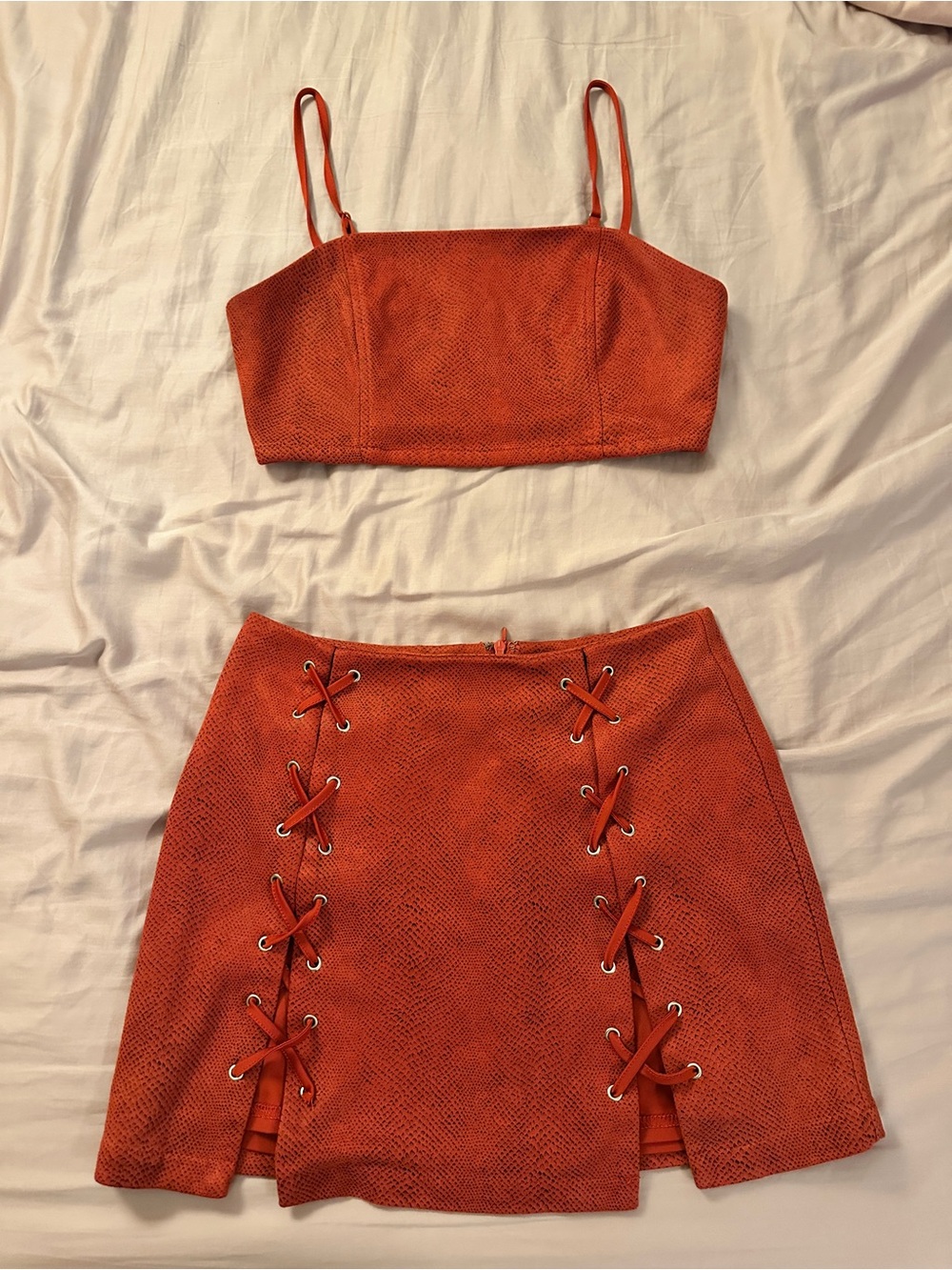 ASOS Emory Park Orange Lace-Up Two-Piece Mini Set
